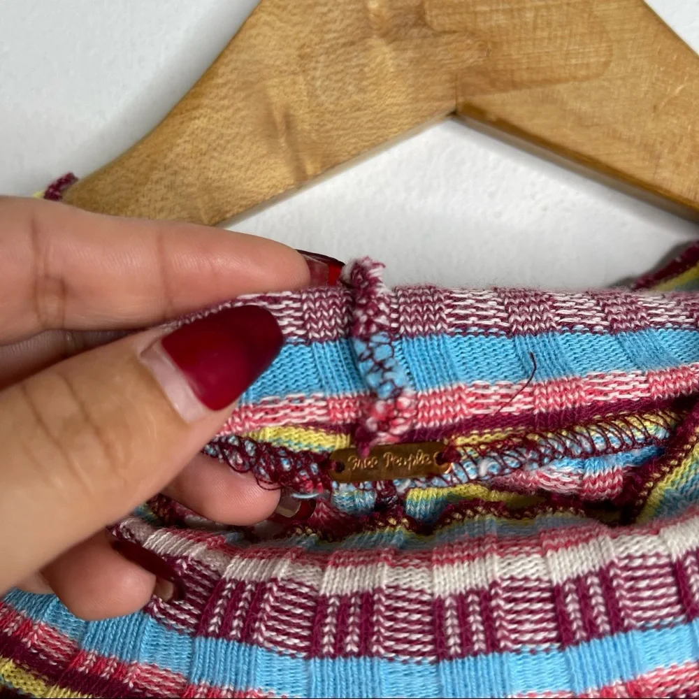 Free People Retro Mirror Blue Striped Mock Neck Ribbed Long Sleeve Crop Top Sz S - Picture 13 of 16